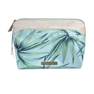 Blue and Cream Cosmetic Bag with Tropical Print